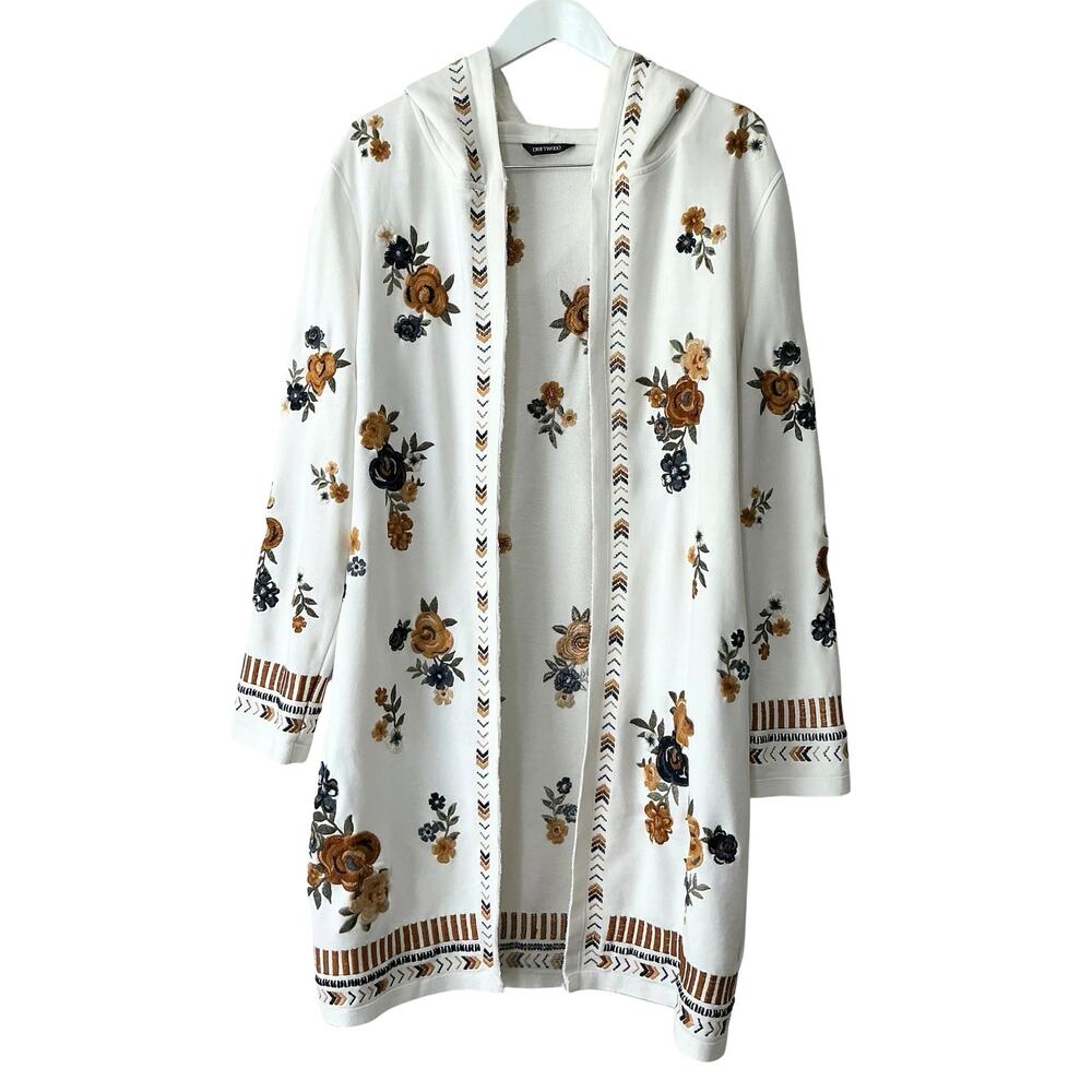 Driftwood Hobo Hippie Floral Embroidered White Cotton Kimono Cardigan Size M